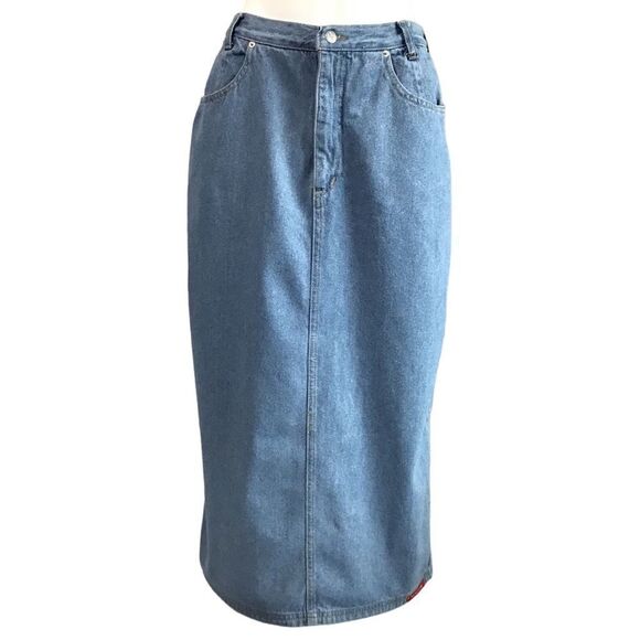 Jean Denim Maxi Skirt No Excuses Femme Fatale Button Down Maxi Skirt Size 13/14 - Picture 3 of 13